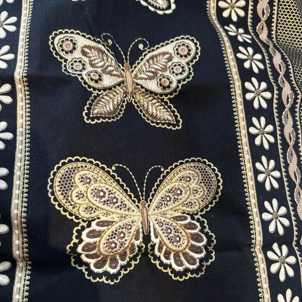 Metallic Lace Dover Hill Benartex Gold Floral Butterfly Cotton Quilting Fabric